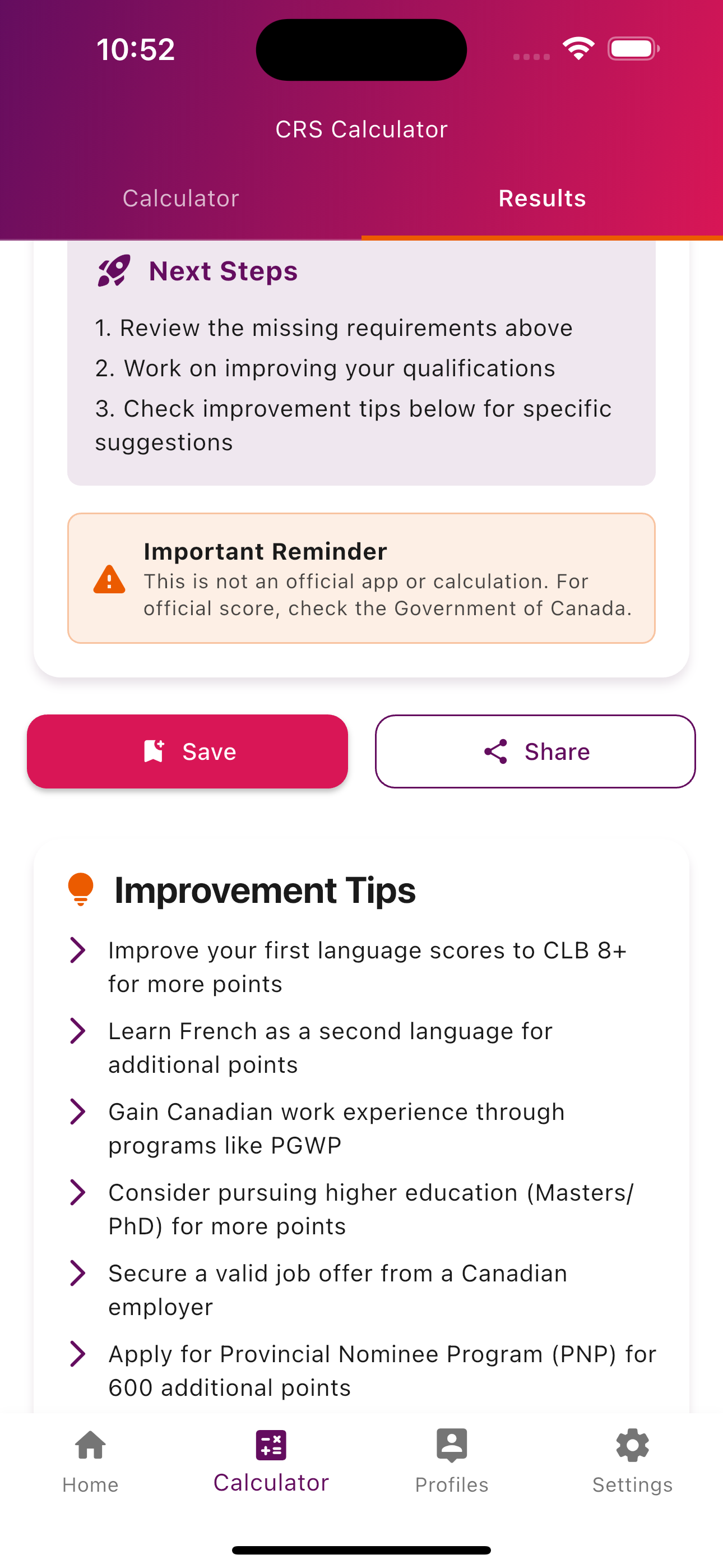 CRS Calculator Language Selection